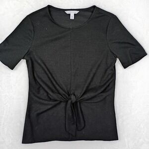 PopSugar Womens Charcoal Grey Front Tie Knot Short Sleeve Top Size S